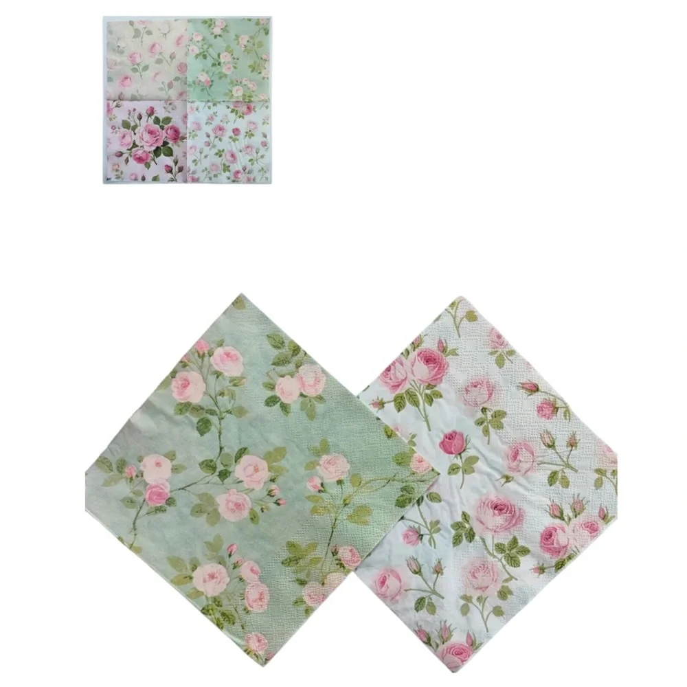 Set of 20 Four Unique Designs of Roses in One Floral Luncheon Napkins